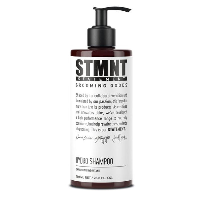 Raise your care-game with the STMNT Hydro Shampoo: A hydrating hair, scalp and beard wash designed to not only cleanse and remove product buildup but also leave hair and scalp feeling moisturized and healthy all day long. The high-performing hydrating formula with caring and balancing ingredients like allantoin and panthenol cleanses gently but effectively, creating the perfect base for a STMNT making cut and styling. Even for clients with dry hair or delicate scalp.