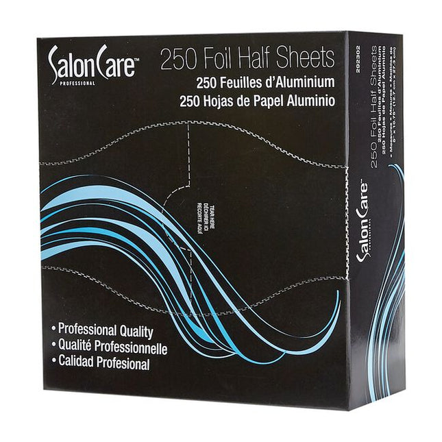 Salon Care Foil Half Sheets are convenient, 5 Inch x 10.75 Inch single sheets that are great for all hair coloring techniques and services. The unique design saves on preparation time and they are already cut into a convenient size. Texturized for easy application and better strength. Foil sheets can be recycled at any recycling center.
