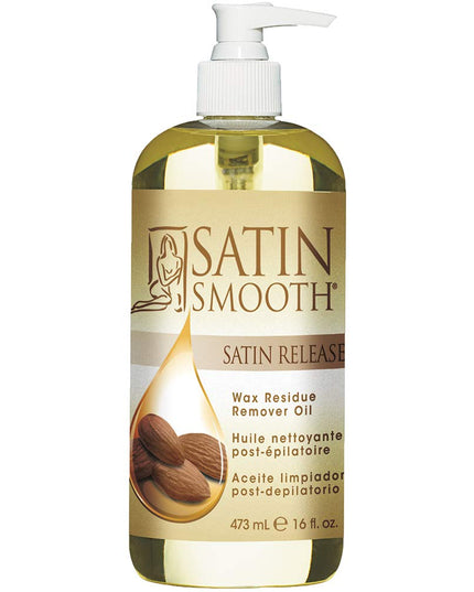 Post-depilatory cleansing oil. Removes wax residue easily - penetrating quickly while moisturizing the skin for a silky finish to waxing services. A combination of sunflower oil, wheat germ oil and almond oil, Satin Release® can also be used to clean and maintain roll-on applicators.