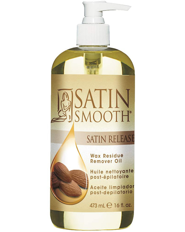 Post-depilatory cleansing oil. Removes wax residue easily - penetrating quickly while moisturizing the skin for a silky finish to waxing services. A combination of sunflower oil, wheat germ oil and almond oil, Satin Release® can also be used to clean and maintain roll-on applicators.