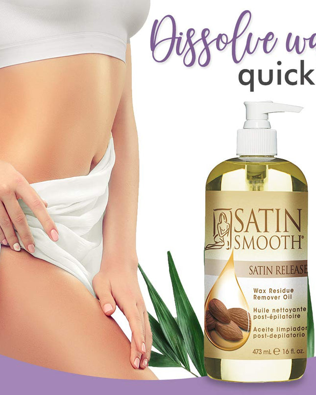 Post-depilatory cleansing oil. Removes wax residue easily - penetrating quickly while moisturizing the skin for a silky finish to waxing services. A combination of sunflower oil, wheat germ oil and almond oil, Satin Release® can also be used to clean and maintain roll-on applicators.