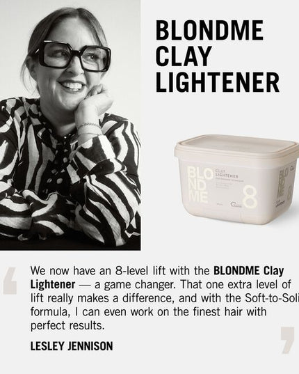 NEW BLONDME Premium Clay lightener, with Schwarzkopf Bonding and anti-metal bond protection, provides optimal precision with a soft-to-solid formula created for freehand techniques.