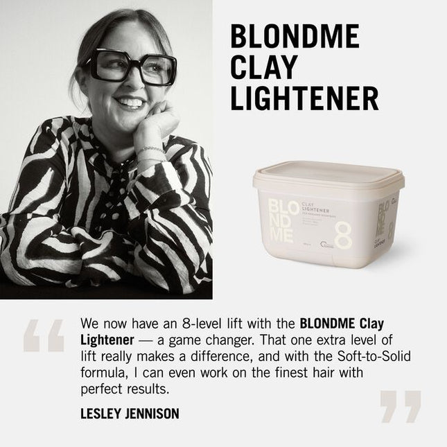 NEW BLONDME Premium Clay lightener, with Schwarzkopf Bonding and anti-metal bond protection, provides optimal precision with a soft-to-solid formula created for freehand techniques.