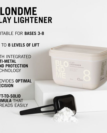 NEW BLONDME Premium Clay lightener, with Schwarzkopf Bonding and anti-metal bond protection, provides optimal precision with a soft-to-solid formula created for freehand techniques.