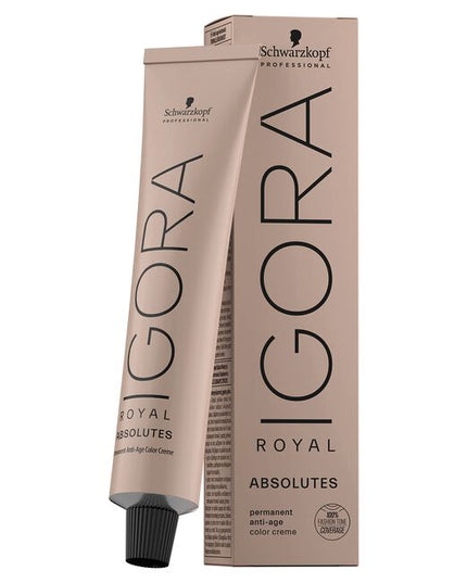 Schwarzkopf Igora Royal Absolutes contain biotin-s anti-age technology which helps to maintain a youthful image that gives absolute confidence. All Igora Royal Absolutes provide 100% white hair coverage. The range offers from 20 intense fashion shades, while the 10 softer double-reflex shades in Absolutes Age Blend perfectly complement mature skin tones for flattering, natural looking results.