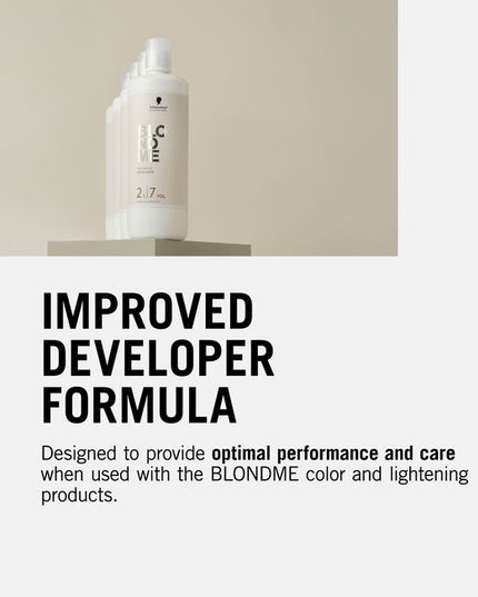 With an enhanced formulation containing glycerin, known for its caring properties, the BLONDME 6%/20 Volume Premium Developer is specially developed for the precise application of lightening products. When used with BLONDME Lighteners, Swell Control Technology ensures optimal precision and controlled lightening results. This premium developer is designed to provide optimal performance and care when used with BLONDME colour and lightening products.