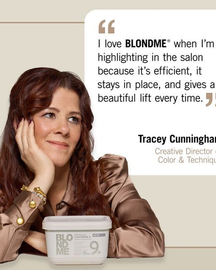 NEW Improved Formula, BLONDME Premium 9+ Developer, with Schwarzkopf Bonding and anti-metal bond protection, provides advanced neutralization and up to 9 levels of lift.