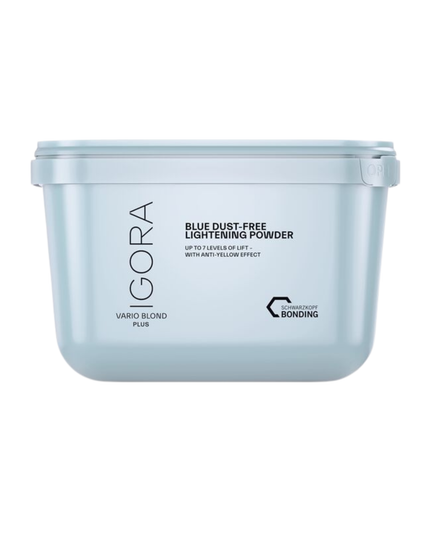 The IGORA VARIO BLOND Plus Powder Lightener offers up to 7 levels of lift and delivers precise neutralization with its anti-yellow effect. This formula with integrated Fibre Bond Technology enforces bonds within the hair fiber to reduce breakage.