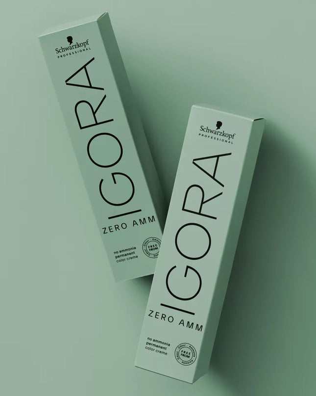 IGORA ZERO AMM is Schwarzkopf Professional's range of ammonia-free permanent colors, enriched with Phytolipid-Technology, a blend of natural micronized oils with Omega 9 enveloping the hair, supporting the moisture balance inside. IGORA ZERO AMM is crafted with optimized pigment mixes for natural true-to-tone color results.