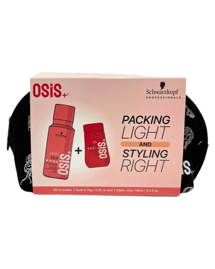 Dust It: OSiS+ Dust it is a mattifying volume powder for strong control and separation. The lightweight powder provides long-lasting hold and strong texture

Grip: Grip is an extra strong mousse that adds natural looking shine, helps provide fuller hair feel. Heat protection up to 230° C/ 450 F
