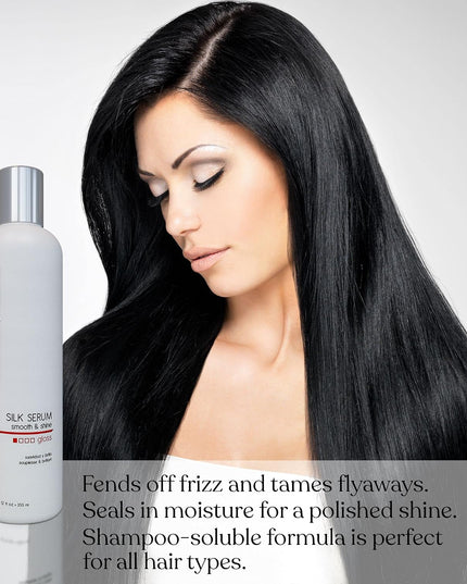 Our Silk Serum is a lightweight, quick drying formula that acts as a soothing gloss sealing in needed moisture providing you a polished, flawless shine. We've infused this formula with Vitamin E which helps restores your clients hair back to optimal health.