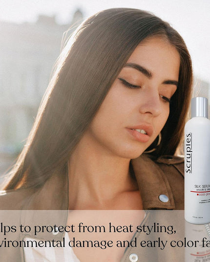 Our Silk Serum is a lightweight, quick drying formula that acts as a soothing gloss sealing in needed moisture providing you a polished, flawless shine. We've infused this formula with Vitamin E which helps restores your clients hair back to optimal health.