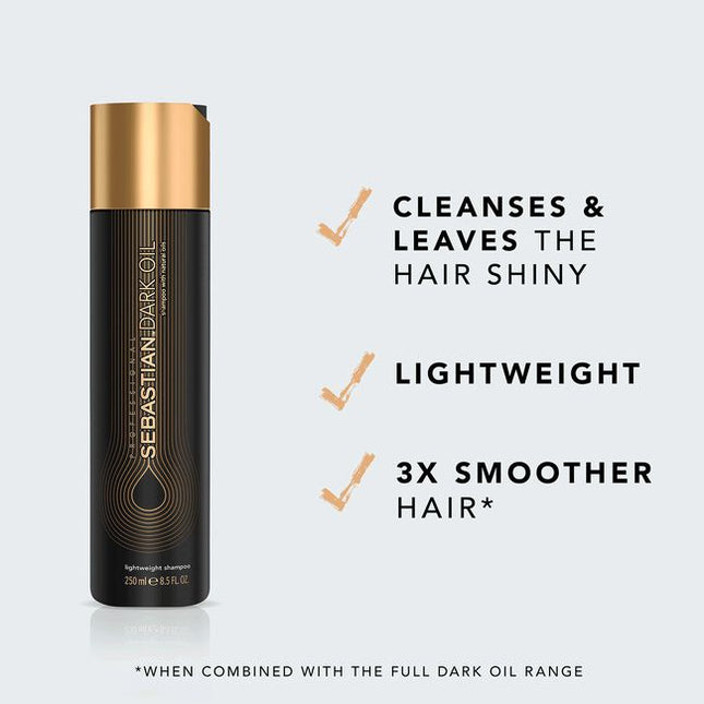 Lightweight Shampoo infused with a special blend of oils. The Dark Oil Lightweight Shampoo cleanses while adding natural body and shine without weighing down the hair. Suitable for all hair types, leaving your hair up to 3 times smoother.