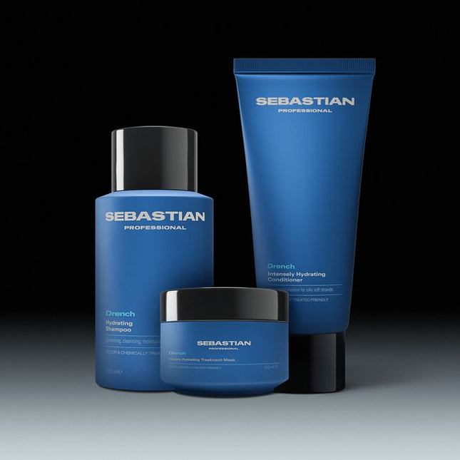 Sebastian Professional Drench Intensely Hydrating Conditioner, a deeply moisturizing conditioner that loves dry, thirsty hair. The intensely hydrating formula drenches and detangles to calm frizz and revive softness. Suitable for colored and chemically treated hair.