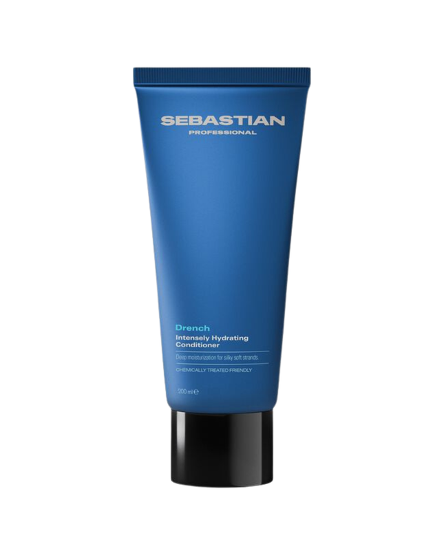 Sebastian Professional Drench Intensely Hydrating Conditioner, a deeply moisturizing conditioner that loves dry, thirsty hair. The intensely hydrating formula drenches and detangles to calm frizz and revive softness. Suitable for colored and chemically treated hair.