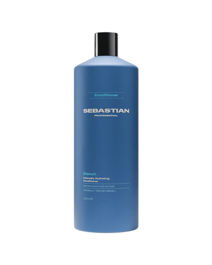 Sebastian Professional Drench Intensely Hydrating Conditioner, a deeply moisturizing conditioner that loves dry, thirsty hair. The intensely hydrating formula drenches and detangles to calm frizz and revive softness. Suitable for colored and chemically treated hair.