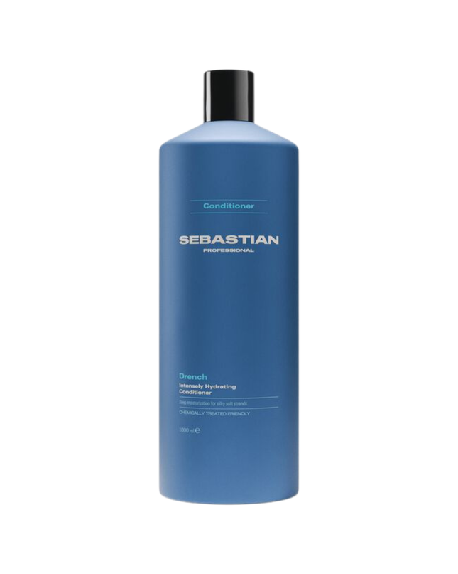 Sebastian Professional Drench Intensely Hydrating Conditioner, a deeply moisturizing conditioner that loves dry, thirsty hair. The intensely hydrating formula drenches and detangles to calm frizz and revive softness. Suitable for colored and chemically treated hair.