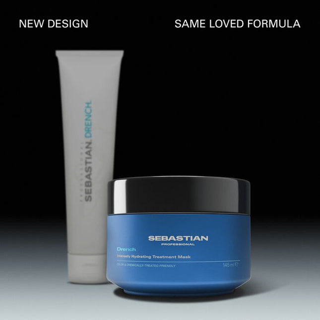 Sebastian Professional Drench Intensely Hydrating Treatment Mask is a 5-minute hair rehab for deep moisturization and movement. Intensely hydrating and chemically-treated friendly, the moisturizing formula loves dry, thirsty hair. use the Smooth and Shine Mask as part of a Dark Oil hair routine. Dark Oil Mask—part of the Dark Oil routine that loves all hair types.