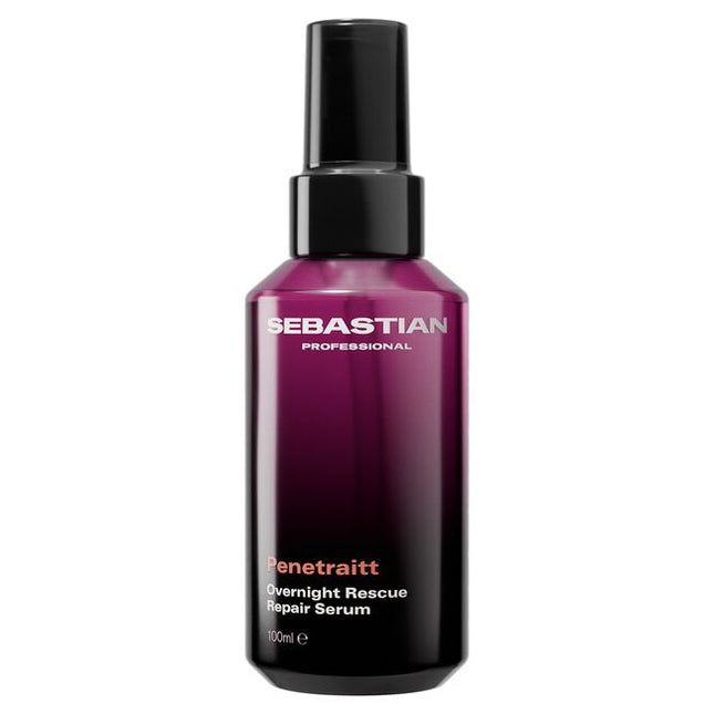 Sebastian Professional Penetraitt Overnight Rescue Repair Serum, a softening, smoothing hair serum. This serum repairs damage and leaves hair replenished and ready to style. With hyaluronic acid and niacinamide for a deep dive hair rescue. Penetraitt Overnight Repair—a hair serum that loves stressed hair.
