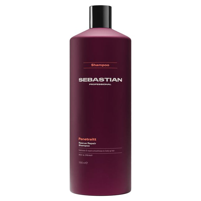 Sebastian Professional Penetraitt Rescue Repair Shampoo, a rich and creamy shampoo for stressed, damaged hair. It provides cleansing nourishment, with D-panthenol helping repair damage to smoothness and shine for revived hair. Penetraitt Shampoo, a shampoo that loves stressed hair.