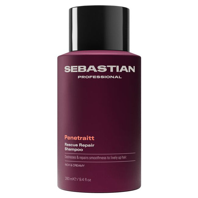 Sebastian Professional Penetraitt Rescue Repair Shampoo, a rich and creamy shampoo for stressed, damaged hair. It provides cleansing nourishment, with D-panthenol helping repair damage to smoothness and shine for revived hair. Penetraitt Shampoo, a shampoo that loves stressed hair.