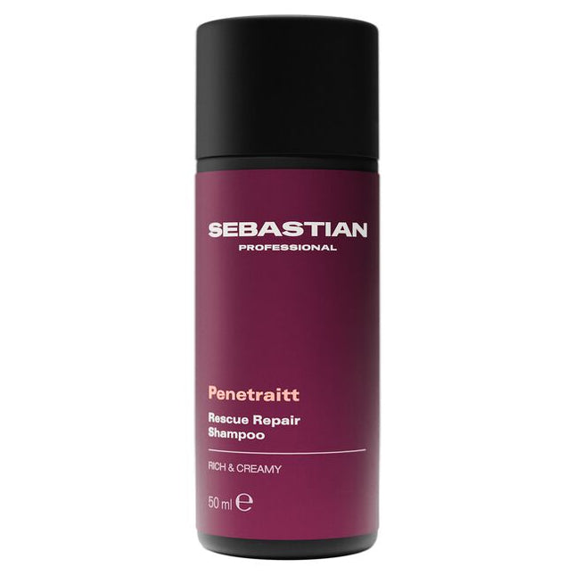 Sebastian Professional Penetraitt Rescue Repair Shampoo, a rich and creamy shampoo for stressed, damaged hair. It provides cleansing nourishment, with D-panthenol helping repair damage to smoothness and shine for revived hair. Penetraitt Shampoo, a shampoo that loves stressed hair.
