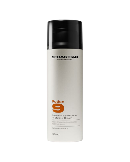 Sebastian Professional Potion 9 Leave-In Conditioner & Styling Cream, our iconic hybrid leave-in and styling cream designed to moisturize and shape hair. Delivers flexible hold, shine, and soft movement—ideal for cocktailing or creating custom styles. Formulated with 9 plant botanicals.