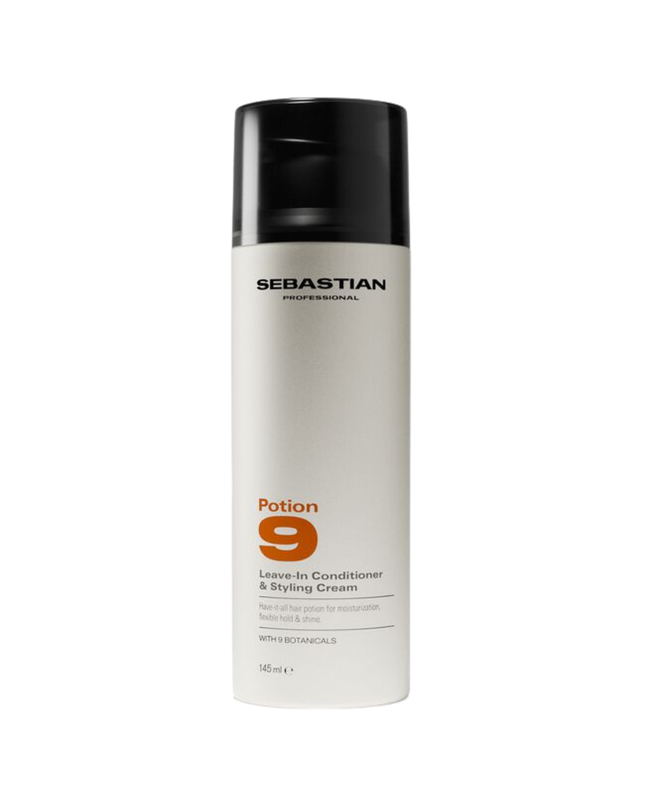 Sebastian Professional Potion 9 Leave-In Conditioner & Styling Cream, our iconic hybrid leave-in and styling cream designed to moisturize and shape hair. Delivers flexible hold, shine, and soft movement—ideal for cocktailing or creating custom styles. Formulated with 9 plant botanicals.