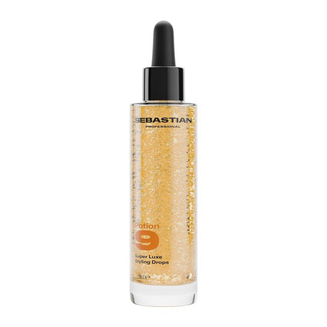 Sebastian Professional Potion 9 Super Luxe Styling Drops - discover drops that do it all. This lightweight hybrid multi-benefit treatment plus styler in one delivers 9 powerful benefits starting with every drop. Infused with micro-encapsulated pearls and boosted with 9 plant botanicals. This styling super power provides 9 benefits including: moisture, 72hr frizz control, protect from heat and UV, reduces breakage and split ends, shine, control, and defines your style.