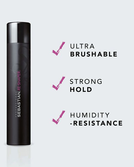 Re-Shaper is the ultimate professional tool delivering the promise of great hold, touchable feel, and easy brushability; so you can change your look as often as you want. Create any shape, anytime, anywhere, while protecting your style from the effects of humidity.