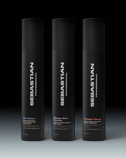 Sebastian Professional Reshaper Strong Hold & Touchable Feel Hairspray, a shaping spray for limitless styling, boasting 24-hour humidity resistance and UV protection. Change your look, boost your roots, or keep your style in place. Sebastian Reshaper—a styling spray that loves all hair types.