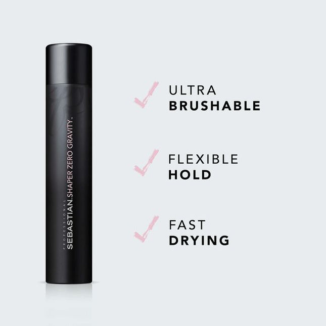 This flash-dry brushable hairspray has a lightweight flexible control that defies gravity. Shaper Zero Gravity has control so light that you hardly know it's there; creating a touchable, moveable style with flexible hold and a satiny finish.