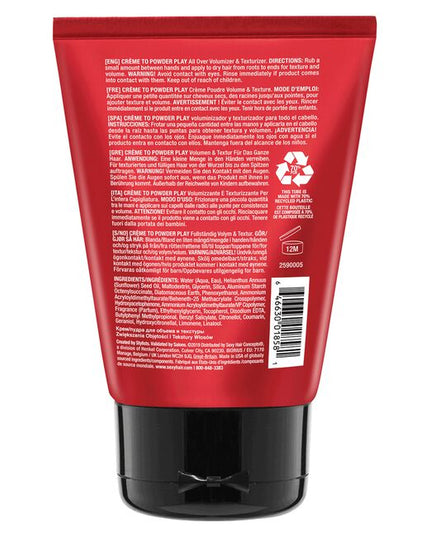 A truly transformative crème with staying powder. Crème 2 Powder Play All-Over Volumizer & Texturizer creates the appearance of thicker, fuller hair while providing nearly twice the volume and a medium hold that lasts up to 48 hours. Massage a small amount between your fingertips, then apply from root to end and allow this unique formula to build all-over volume, texture and separation with a satin finish that won’t let you or your hair down.