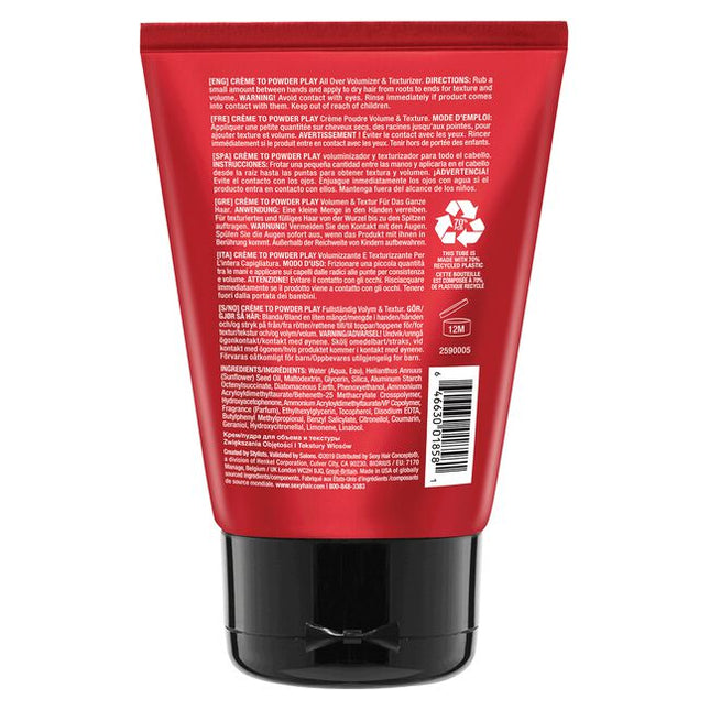 A truly transformative crème with staying powder. Crème 2 Powder Play All-Over Volumizer & Texturizer creates the appearance of thicker, fuller hair while providing nearly twice the volume and a medium hold that lasts up to 48 hours. Massage a small amount between your fingertips, then apply from root to end and allow this unique formula to build all-over volume, texture and separation with a satin finish that won’t let you or your hair down.