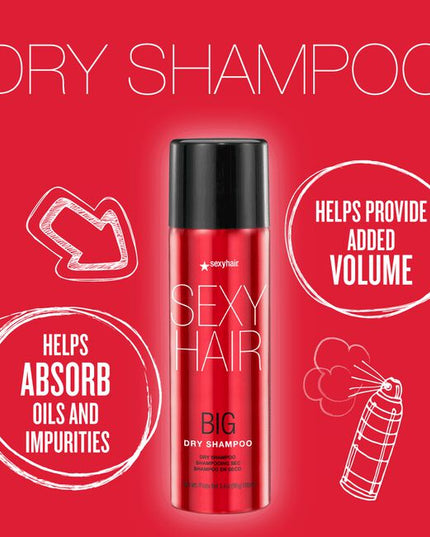 Big Sexy Hair Dry Shampoo is a talc-free, mineral and clay-based dry shampoo that absorbs impurities, excess oil, and product build-up. It creates instant volume and texture and contains UV filters to protect hair against damaging sun rays. Big Sexy Hair Volumizing Dry Shampoo helps prolong hair color by lengthening time between washes and is safe for color-treated hair.