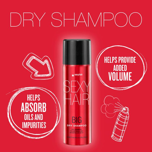 Big Sexy Hair Dry Shampoo is a talc-free, mineral and clay-based dry shampoo that absorbs impurities, excess oil, and product build-up. It creates instant volume and texture and contains UV filters to protect hair against damaging sun rays. Big Sexy Hair Volumizing Dry Shampoo helps prolong hair color by lengthening time between washes and is safe for color-treated hair.