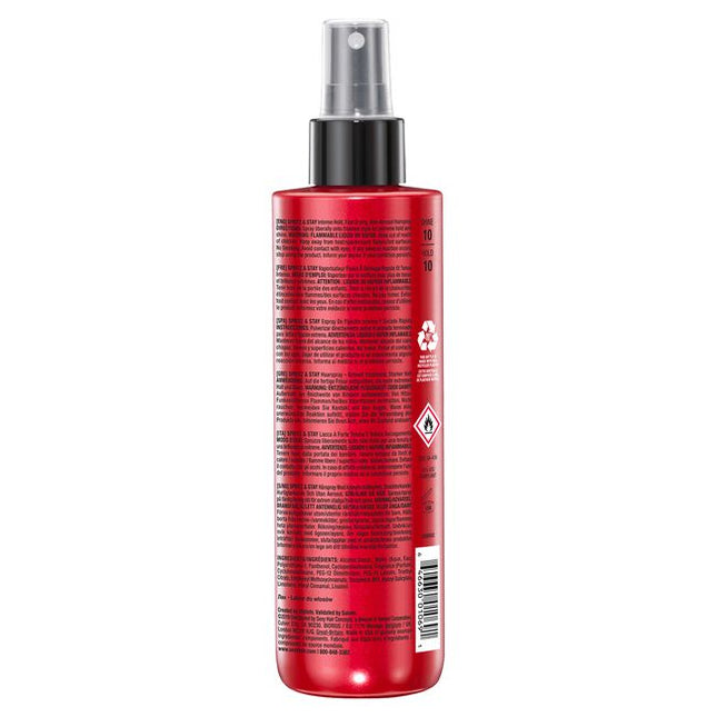 An innovative non-aerosol hairspray that delivers the fastest drying, longest lasting, and most intense hold for any hairstyle. This fine, clear mist gives all-day control without stiffness or buildup. Formulated with excellent moisturizing agents and an effective UV protector, Spritz &amp; Stay is formulated to provide a high sheen and a durable yet touchable hold. It also provides humidity resistance and encourages greener styling through the use of environmentally conscious packaging.