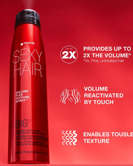 Flex that volume! Volume Flex Texture Spray is formulated with fiber technology and provides volume by up to 2x.