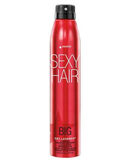 Sexy Hair Concepts Big Sexy Hair Get Layered Flash Dry Hairspray is proven to be the quickest drying hairspray in its category. It provides volume, density and the ability to increase hold by layering.