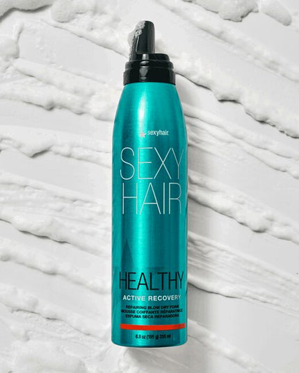 Ideal for all hair types, SexyHair Healthy Active Recovery Repairing Blow Dry Foam is a lightweight blow-dry foam that helps to repair damaged hair while you style. It strengthens the hair, reducing breakage by up to 99%, while also improving hair manageability &amp; smoothness without weighing it down.
