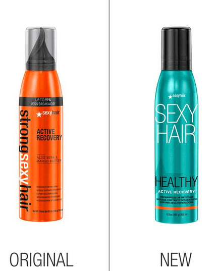 Ideal for all hair types, SexyHair Healthy Active Recovery Repairing Blow Dry Foam is a lightweight blow-dry foam that helps to repair damaged hair while you style. It strengthens the hair, reducing breakage by up to 99%, while also improving hair manageability &amp; smoothness without weighing it down.