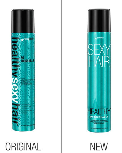 SexyHair Healthy So Touchable Lightweight Hairspray provides soft buildable hold &amp; shine for a touchable finish with natural movement. Its ultra-lightweight application comes out in a fine mist to gently support your style—and hair hydration. This flexible hairspray helps tame frizz &amp; flyaways, leaving your hair healthier looking with a brushable finish for easy restyling.
