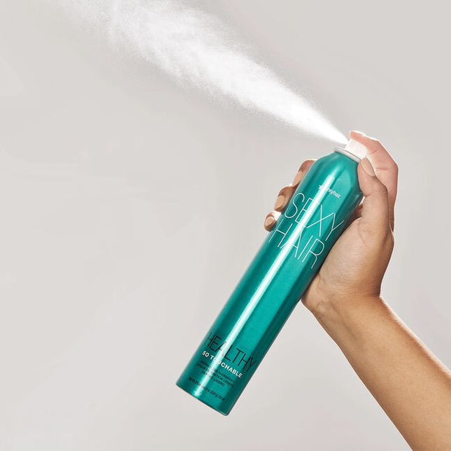 SexyHair Healthy So Touchable Lightweight Hairspray provides soft buildable hold &amp; shine for a touchable finish with natural movement. Its ultra-lightweight application comes out in a fine mist to gently support your style—and hair hydration. This flexible hairspray helps tame frizz &amp; flyaways, leaving your hair healthier looking with a brushable finish for easy restyling.