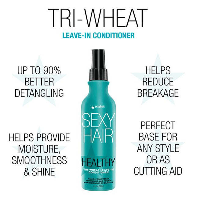 Keep the tangles at bay and the breakage away. Tri-Wheat Leave In reduces breakage up to 81% and improves detangling up to 90%. This multi-tasking leave in conditioner tames frizz and flyaways, improves smoothness, adds shine, nourishes, adds moisture, and prevents split ends all while delivering up to 72 hours of humidity resistance and thermal protection up to 450˚F.