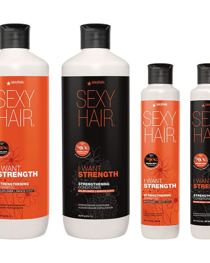 What is it: I Want Strength Stylist Intro Includes:

(2) - I Want Strengthening Shampoo, 10.1 fl. oz.
(1) - I Want Strengthening Shampoo, 33.8 fl. oz.
(2) - I Want Strengthening Conditioner, 10.1 fl. oz.
(1) - I Want Strengthening Conditioner, 33.8 fl. oz.


