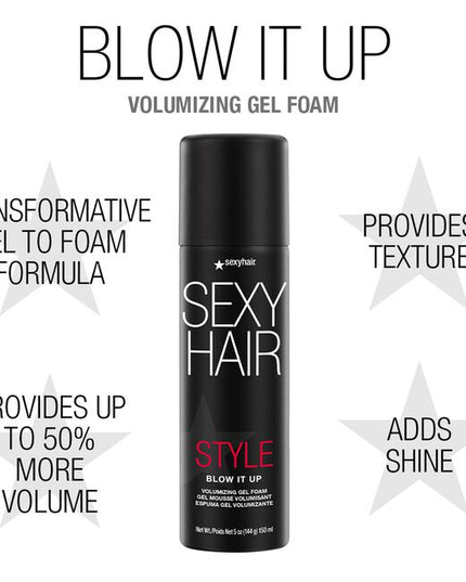 Blow up your style with this this transformative gel-to-foam volumizer that lifts at the roots for all-over body and fullness. Formulated for all hair types, Blow It Up Volumizing Gel Foam provides 72 hours of humidity resistance and up to 450°F of thermal protection. Just drop a little dab onto fingertips and work through hair to style.