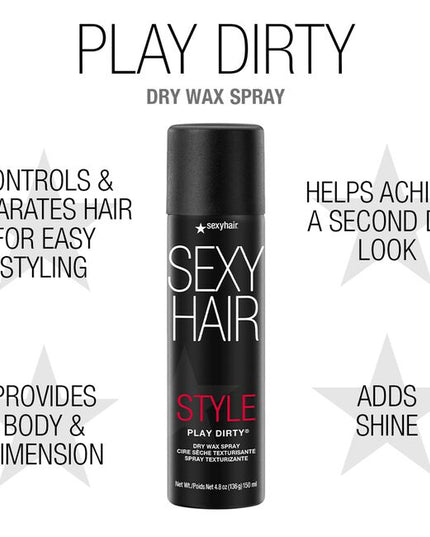 Take control of your style with the functionality of a workable wax the ease of a styling spray. Play Dirty Dry Wax Spray is a medium hold wax that builds texture, dimension and separation. Formulated for all hair types and styles for both men and women, this multi-functional styler delivers volume and body that lasts up to 48 hours while providing humidity resistance up to 72 hours.
