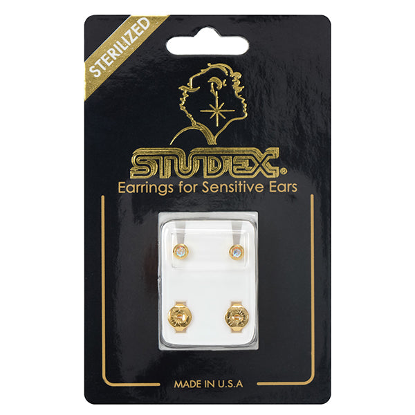 Studex Gold Plated Bezel Set Rock Crystal, 1 pair