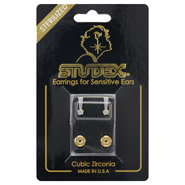 Studex Gold Plated Tiffany Set Earrings, Regular Cubic Zirconia, 1 pair