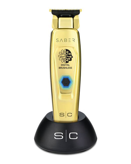 Experience the new standard with the Saber Professional Brushless Motor Hair Trimmer. With a whisper-quiet digital motor and the perfect blade combination - the Saber crunches so loud you can hear the cutting echo. The combination of the&nbsp;high torque Brushless Motor and the X-Pro blade with "The One" cutter&nbsp;can edge up with laser lines and also blast through bulk.